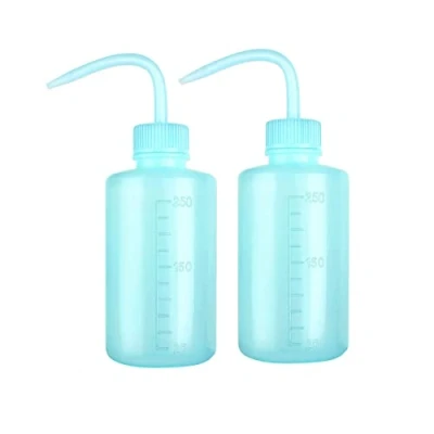 Immagine di Flacone di lavaggio sicurezza in plastica da 250 ml, blu laboratorio, con etichette a bocca stretta e squame, bottiglia per irrigazione succulenta piante fiori, confezione 2