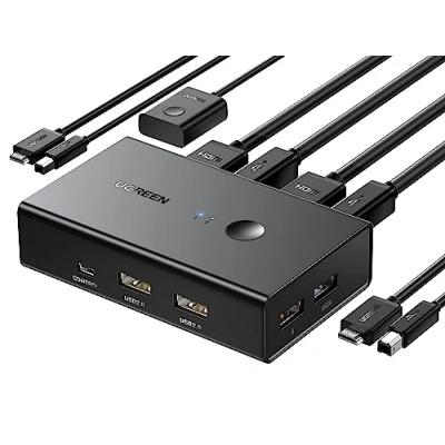 Immagine di UGREEN KVM HDMI Switch 4K 60Hz 2 in 1 out PC Condivisione Schermo e 4 porte USB 2.0 per Tastiera Mouse Stampante Chiavetta HDD Switcher con Controllo Desktop Cavo