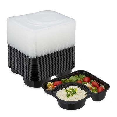 Immagine di Relaxdays Meal Prep Contenitori, Set 24 Lunch Box a 2 Scomparti, Scatola Riutilizzabile con Coperchio, Microonde, Nero, 5 x 20 18 cm