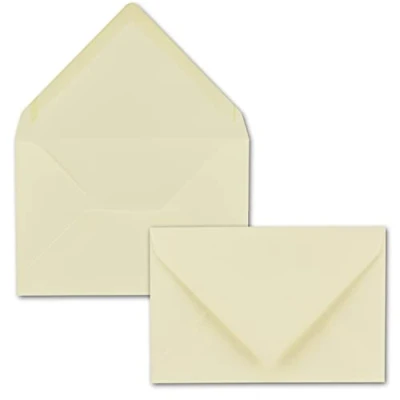 Immagine di 50 buste da lettera, formato DIN B6, 12 x 18 cm, con chiusura incollare a umido, in carta fine robusta 100 g/m², colore: crema