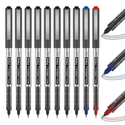 Immagine di Shuttle Art Penna a Sfera 10 Pezzi, Roller Inchiostro Liquido Nero Rosso Blu Punta Extra Fine 0.5 mm Asciugatura Rapida