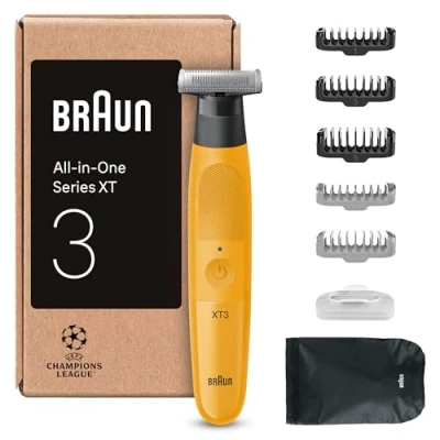 Immagine di Braun Series XT3, Rasoio Elettrico Barba Tutto In Uno, +7 Strumenti Di Styling, Lama Affilata 4D Flex, Regola, Rade E Rifinisce, Viso, XT3205, Giallo