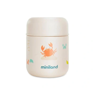 Immagine di Miniland Thermos Bebè per Alimenti 280ml in Acciaio Inox, Mantiene la Temperatura oltre 24h, Chiusura Ermetica e Isolamento a Doppia Parete (Crabsy)