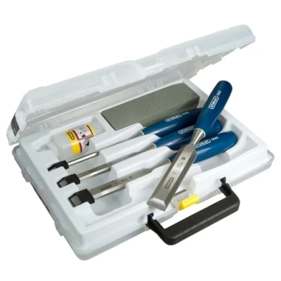 Immagine di STANLEY 0 16 130 Set 4 Scalpelli con Custodia per il Trasporto, Olio e Pietra Affilare