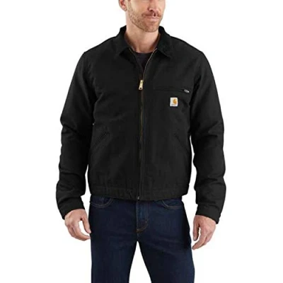 Immagine di Carhartt Giacca Detroit, Vestibilità Comoda, In Tessuto Duck Con Fodera Tipo Coperta A Righe, Uomo, Nero, XL