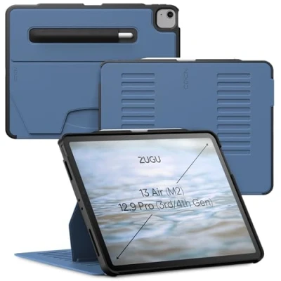 Immagine di Zugu iPad Air Custodia 13 Pouces M2 2024 / Pro 12.9 (3a 4a Generazione) Cover Protettiva Sottile con 10 Angoli Regolabili Magnetico, Ricarica di Apple Pencil, Auto Svegliati/Sonno [Blu ardesia]