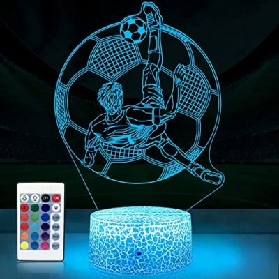 Immagine di SUPERHONGJIHAO Luce notturna a forma di calcio per bambini, 3D, con telecomando, 16 colori cangianti, regalo compleanno bambini