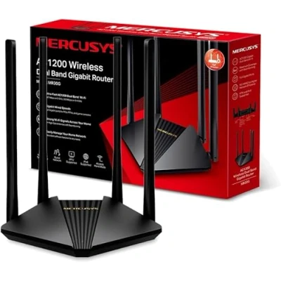 Immagine di TP Link Mercusys MR30G Router Ethernet Wi Fi Dual Band AC1200 Wireless, Porta Gigabit, MU MIMO, Supporto IPTV, IPv6, 802.11ac, Rete Ospiti, Installazione Semplice, 4 Antenne Esterne a 5dBi, WPS