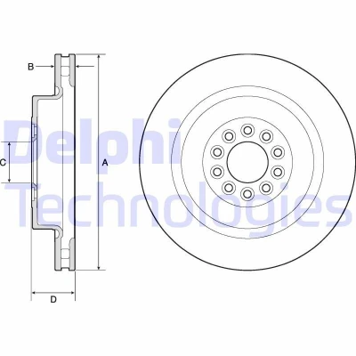 Immagine di DELPHI BG9182C Disco freno 365 32 5 ventilato rivestito ad alto tenore di carbonio senza cuscinetto ruota, anello sensore ABS JAGUAR: S Type