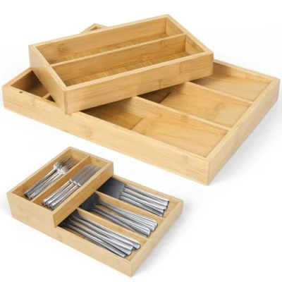 Immagine di Dreamhigh® Portaposate da Cassetto in Bambù, Porta Posate Cucina con 6 Scomparti, Regolabile Organizer Cassetto, per Contenere Cucchiai, Forchette 30 x 21 6,8 cm