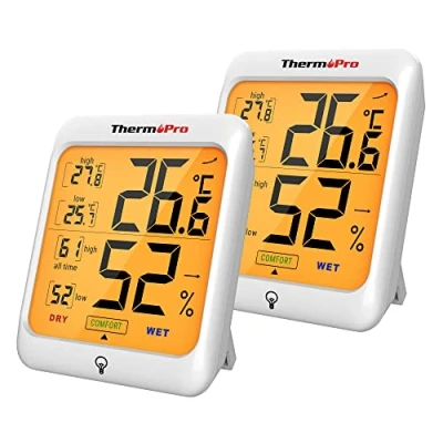 Immagine di ThermoPro TP53 Termometro Igrometro Interno Misuratore di umidità e Temperatura Ambiente Digitale Termoigrometro Professionale per Casa con Tocca Retroilluminazione, 2 Pacchi
