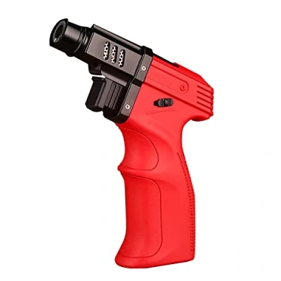 Immagine di Accendino Ricaricabile Accendini con Torcia a Getto Butano, Cannello da Cucina, Regolabile per Creme Brulee, Barbecue, Cottura, Saldatura, Gas Butano Non Incluso,Red,155 * 106 33mm