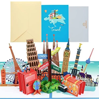 Immagine di joyoldelf Biglietto Auguri Viaggio Pop Up Biglietti di Compleanno 3D, Buono per Aerei, Regalo in Denaro le Vacanze, Ideale Famiglia e Amici, su Strada, Pensionato