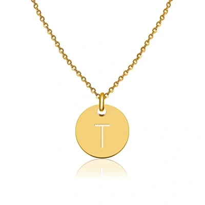 Immagine di GD GOOD.designs Collana di lettere in oro (regolabile) con ciondolo a lettera rotonda (T)