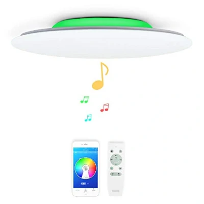Immagine di 48W Φ51cm Musica Plafoniere Led Bluetooth Altoparlante con Telecomando,Lampade da Soffitto Cambia Colore Regolabile ,Moderno Smart RGB Illuminazione Interni per Camera Letto Cucina Soggiorno Bagno