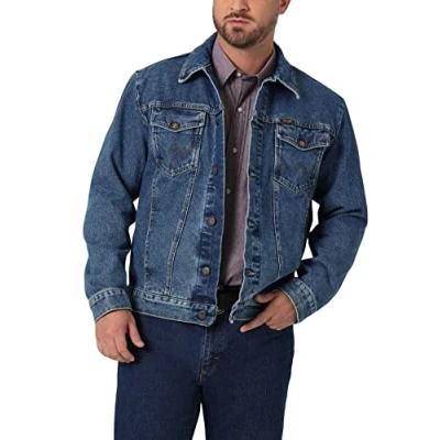 Immagine di Wrangler Giacca in denim sfoderata occidentale taglio cowboy da uomo, Stonewash, Medium