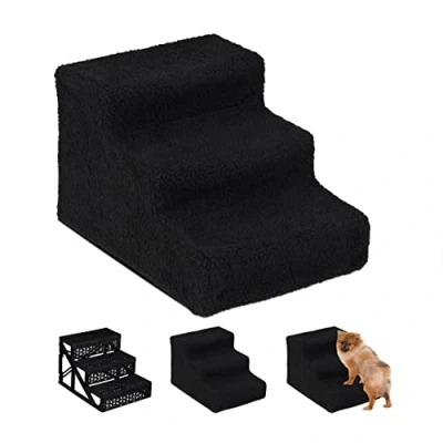 Immagine di Relaxdays Scaletta a 3 Gradini, per Cani Piccoli &amp; Grandi, Letto Divano, Fodera in Tessuto, Interni, 30x35x45, Nero