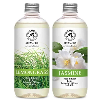 Immagine di Ricarica Diffusore 2x500ml Fragranza Lemongrass &amp; Gelsomino Intensa e Duratura Olio Essenziale Jasmine Citronella Aromaterapia per Casa Profumo interni