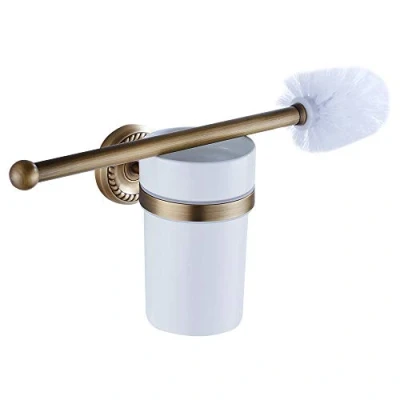 Immagine di WOMAO Porta scopino e spazzolino in Ottone Anticato ceramico, Retro Stile Vintage a Parete con sculture WC