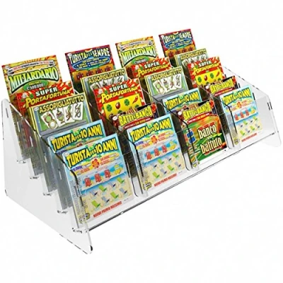 Immagine di DesignPlex Espositore gratta e Vinci da banco in plexiglass Trasparente a 20 Tasche Misure: 48.5 x 22 H16 cm