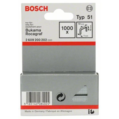 Immagine di Bosch Accessories 2609200202 Graffette filo piatto Tipo 51 1000 pz. Dimensioni (L x L) 10 mm