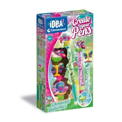 Immagine di Clementoni Idea Create Your Pens: Wonderful Butterflies, Laboratorio delle Penne Personalizzate, Kit Creativo per Bambini 6+ Anni, con 3 Personalizzabili Inchiostri e Accessori, 18873