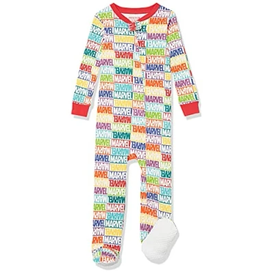 Immagine di Amazon Essentials Disney Marvel Star Wars Pigiami con Piedi Attillati in Cotone Unisex Bimbi, Holiday Bricks Footed Sleeper, 18 mesi