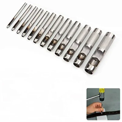 Immagine di Set Fustelle buchi rotondi per cuoio Pelle e materiale morbido 12 pezzi Punzoni forati in acciaio di alta qualità da 3mm a 19mm