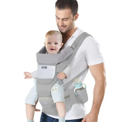 Immagine di IULONEE Marsupio Neonati con Sedile Multifunzione Zaino Ergonomico per Marsupi Trasporto Anteriore e Posteriore Regolabile Neonato da 3 Mesi a Anni (3 20kg) Grigio