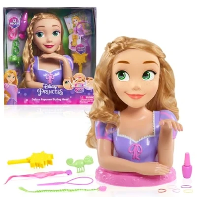 Immagine di Just Play Styling Heads Testa di Deluxe Rapunzel da pettinare Disney Princess, Capelli biondi, Set 13 Pezzi per Gioco finzione, Giocattoli Bambini dai 3 Anni, Multicolore, 886144873621