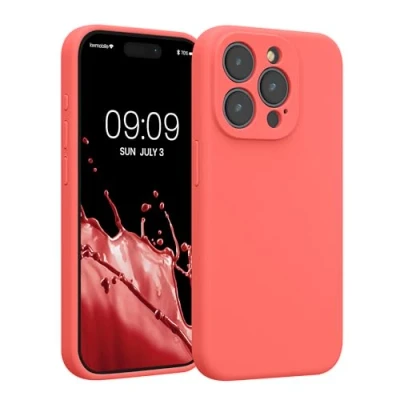 Immagine di kwmobile Custodia Compatibile con Apple iPhone 15 Pro Cover Back Case per Smartphone in Silicone TPU Protezione Gommata corallo fluorescente