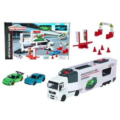 Immagine di Majorette Camion Porsche Truck Experience cm 27 + 2 Auto in Icala 1:64 Die Cast, Inclusi Accessori, 3 Anni, 212053304