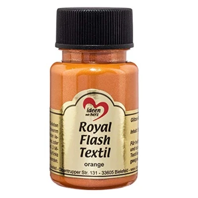 Immagine di Royal Flash Textil Colore metallizzato glitterato, 50 ml, altamente coprente, cremoso, per tessuti chiari e scuri, a base d&#039;acqua, dipingere valorizzare magliette, borse, Orange