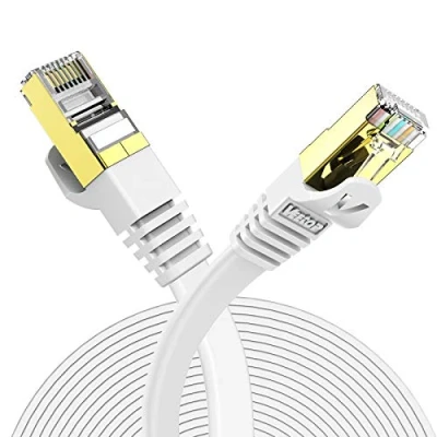 Immagine di VEEtOP Cavo Ethernet LAN di Rete Cat 7 Cavi Internet RJ45 Piatto, Velocità 10 Gigabits/s (15m, Bianco)