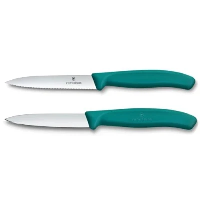 Immagine di Victorinox Swiss Classic, Set di coltelli per pomodori e verdure, 2 pezzi, Lama extra affilata, Manico in plastica, Acciaio inossidabile, Made, Verde