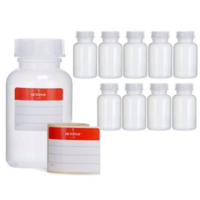 Immagine di 10x flaconi a collo largo da 250 ml in LDPE con chiusura vite, vuoti per prodotti chimici, laboratorio coperchio come contenitore, la cucina, o hobby