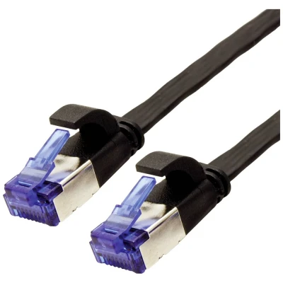Immagine di Value 21.99.0831 RJ45 cavo di rete, patch CAT 6A F/UTP 1.00 m Nero Schermato, piatto, contatti connettore dorati 1 pz.