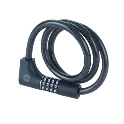 Immagine di Yale cavo di sicurezza con combinazione e chiave Serie Essential YCC0/12/100/2, lunghezza 1000m, Acciaio Intrecciato, Codice a 4 cifre, Testato spray salino per 96 ore, Supporto bici