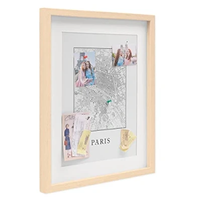 Immagine di PHOTOLINI 3D cornice 40x50 cm naturale, profonda con vetro e passe partout, per oggetti fino a 1,5 di profondità, legno MDF perfetta il fai da te come regalo