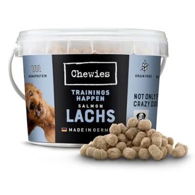 Immagine di Chewies Proteine per cani salmone, senza cereali, morbide e zucchero, in un secchio richiudibile, prodotto Germania (8 x 300 g)
