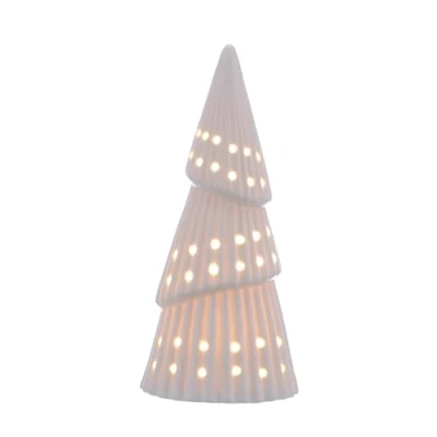 Immagine di Albero di Natale a forma cono in porcellana bianca con luci LED, altezza 20 cm, decorazione per lampada
