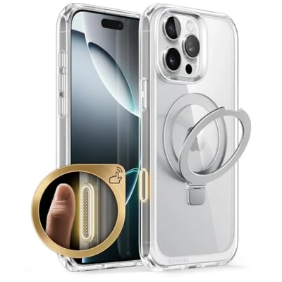 Immagine di SUPCASE Cover per iPhone 16 Pro Max 6.9&#039;&#039; 2024 con Supporto Rotondo (MagStand), [Compatibile MagSafe] [Protezione di Grado Militare] Custodia Protettiva Magnetica Trasparente (Cristallo)