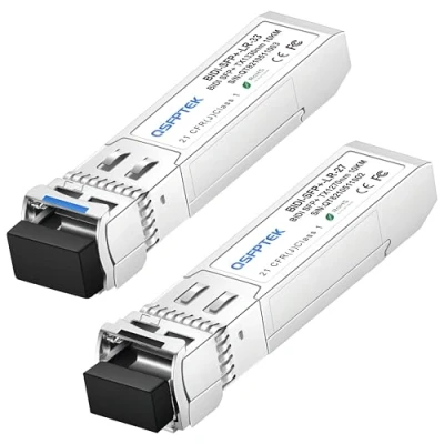 Immagine di QSFPTEK 10G SFP+ Bidi Transceivers LC Single Mode Module for Cisco SFP BXD I (1330nm TX/1270nm RX) / BXU (1270nm TX/1330nm RX),10KM, with DDM 1 Pair