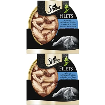 Immagine di Sheba Filetti Finissimo cibo umido per gatti nella ciotola pollo con tonno sostenibile 16 x 60 g