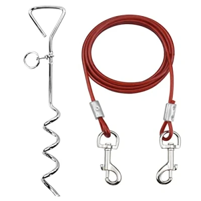 Immagine di Kit Guinzaglio per Cani 3M e Picchetto in Acciaio Inossidabile Legare i da esterno, Utilizzare all’Esterno, Cortile Campeggio, di Taglia Piccola Media（Rosso）