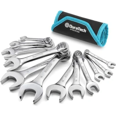 Immagine di DURATECH Stubby Set di chiavi combinate con estremità aperta, 12 pezzi, 8 19 mm, acciaio al cromo vanadio, punte, custodia per il trasporto