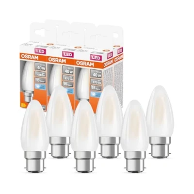 Immagine di OSRAM Lampada a LED B40 stella per base B22D, forma di candela, gl fr, 470 lumen, bianco freddo, 4000k, sostituzione lampadine da 40w convenzionali, non dimmerabile, pacchetto 6