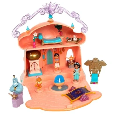 Immagine di Disney Store Official Casa di Bambole Aladdin e Jasmine, Set da Gioco Once Upon a Story Alto 14 cm con Palazzo del Sultano, Abu, Genio, Lampada, Tappeto Magico Altro, 3+
