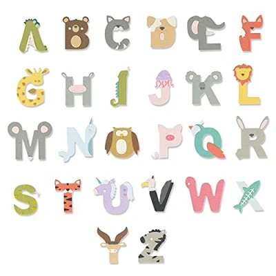Immagine di Sizzix Set di Fustelle Thinlits 26PK Animal Alphabet by Lisa Jones, 665486, Multicolor, One Size