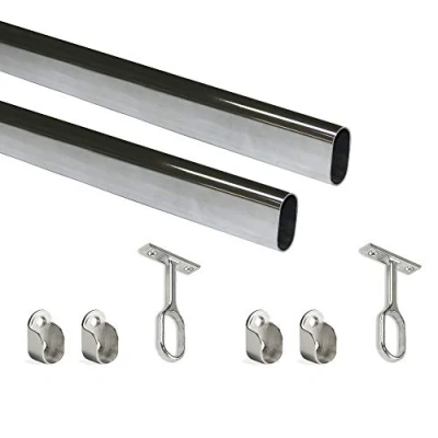 Immagine di Emuca Kit di asta appendiabiti ovale da armadio 1150mm e supporti, finitura cromata, Lotto 2